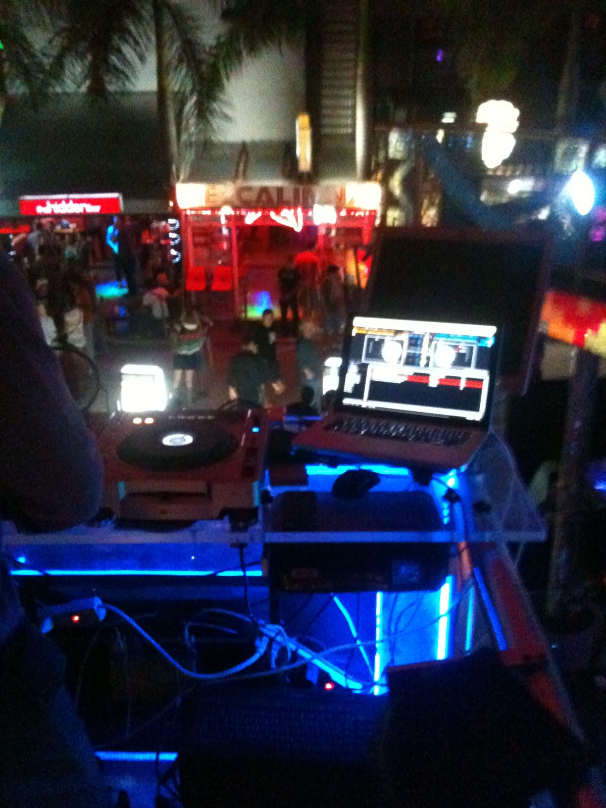 Festival DJ booth at night